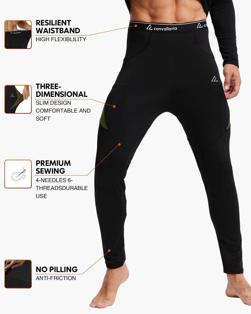CL convallaria Base Layer Men Cold Weather, Thermal Underwear Set Winter Hunting Gear Sport Long Johns Top and Bottom Midweight Black XXL - Image 3