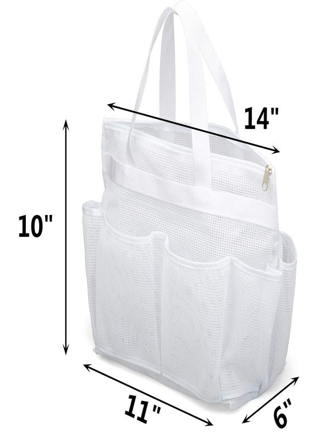 ALYER Large Mesh Dive Tote Bag with Separated Inner Compartment,Portable Shower Caddy Bath Organizer with Durable Handles and Zipper (White) - Image 2