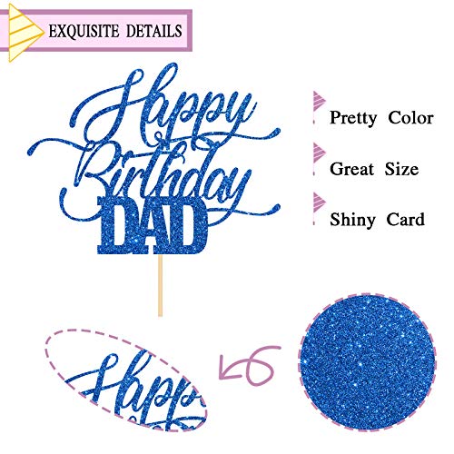 INNORU Glitter Happy Birthday Dad Cake Topper - Father's Birthday Cake Decor - Father's Day Party Cake Decorations for Men - Navy Blue - Image 2