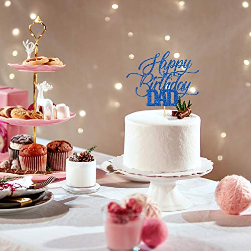 INNORU Glitter Happy Birthday Dad Cake Topper - Father's Birthday Cake Decor - Father's Day Party Cake Decorations for Men - Navy Blue - Image 5