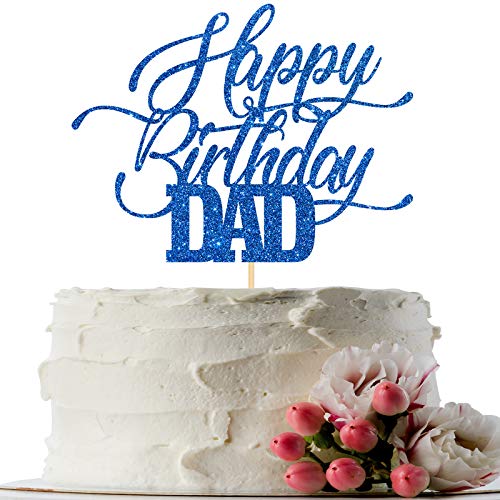 INNORU Glitter Happy Birthday Dad Cake Topper - Father's Birthday Cake Decor - Father's Day Party Cake Decorations for Men - Navy Blue - Image 1