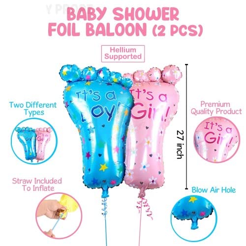 Amit Marketing Baby Shower Decoration Kit Combo - Fringe Foil Curtains, Banner, Foot Balloons & Latex Metallic Balloons I It?s a boy and a Girl Lovely Balloon I Party Decor items - Set of 15 Pcs - Image 2