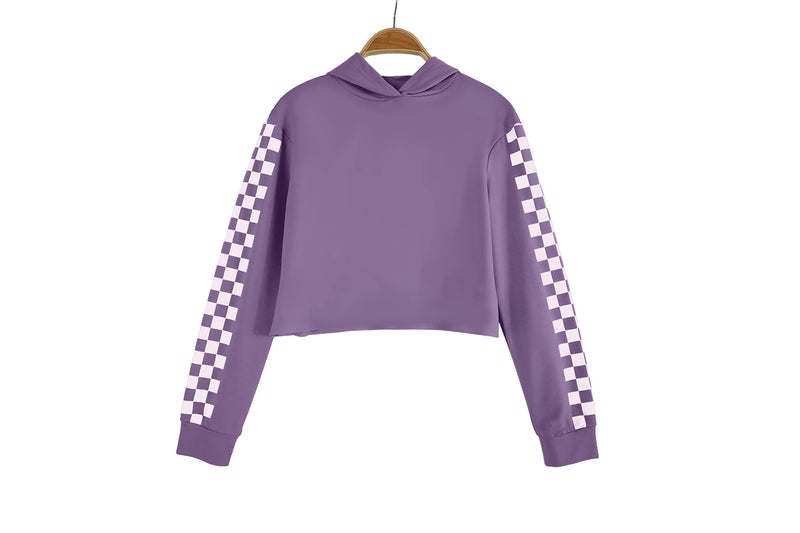 Meikulo Crop Tops for Teen Girls Hoodies Two Piece Outfits Tracksuit Activewear Kids Cute Long Sleeve Sweatshirts Sweatpants Purple, 5-6 Years - Image 2
