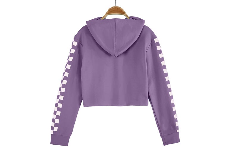 Meikulo Crop Tops for Teen Girls Hoodies Two Piece Outfits Tracksuit Activewear Kids Cute Long Sleeve Sweatshirts Sweatpants Purple, 5-6 Years - Image 3