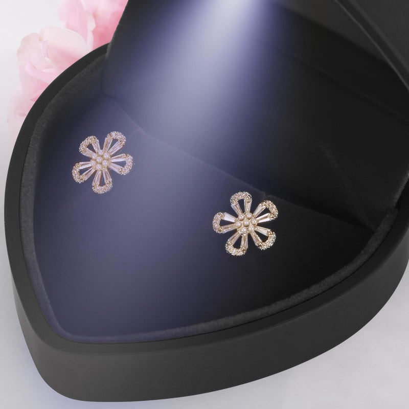 LETURE Heart-Shaped LED Earring Jewelry Gift Box, Earring Stud Pendant Necklace Holder Display Case for Wedding Anniversary Engagements Ceremonies Birthdays for Women Girlfriend (Black) - Image 5