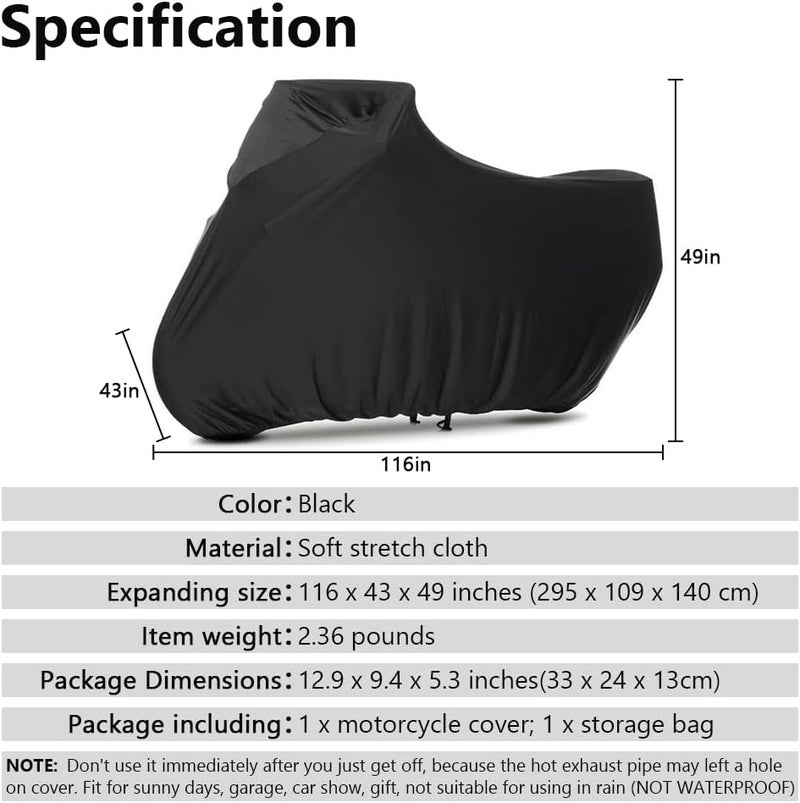 BIHEE Indoor Motorcycle Cover - Soft Stretch Dustproof Cover for Motorcycles up to 116 inches - Image 2