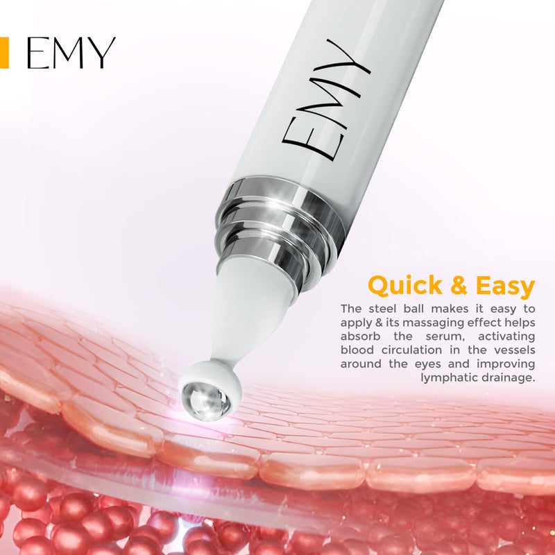 EMY Eye Roller Serum with Caffeine & Hyaluronic Acid Reduces Dark Circles, Puffiness & Fine Lines Cooling Steel Ball Applicator Hydrating Non-Greasy Fast Absorbing For All Skin Types - Image 5