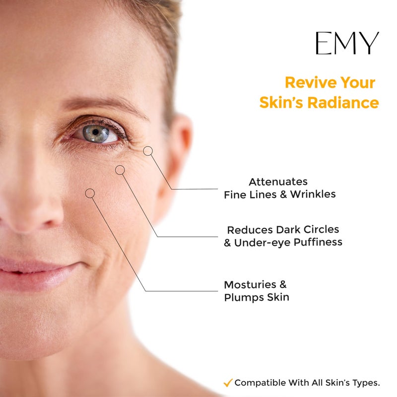 EMY Eye Roller Serum with Caffeine & Hyaluronic Acid Reduces Dark Circles, Puffiness & Fine Lines Cooling Steel Ball Applicator Hydrating Non-Greasy Fast Absorbing For All Skin Types - Image 3