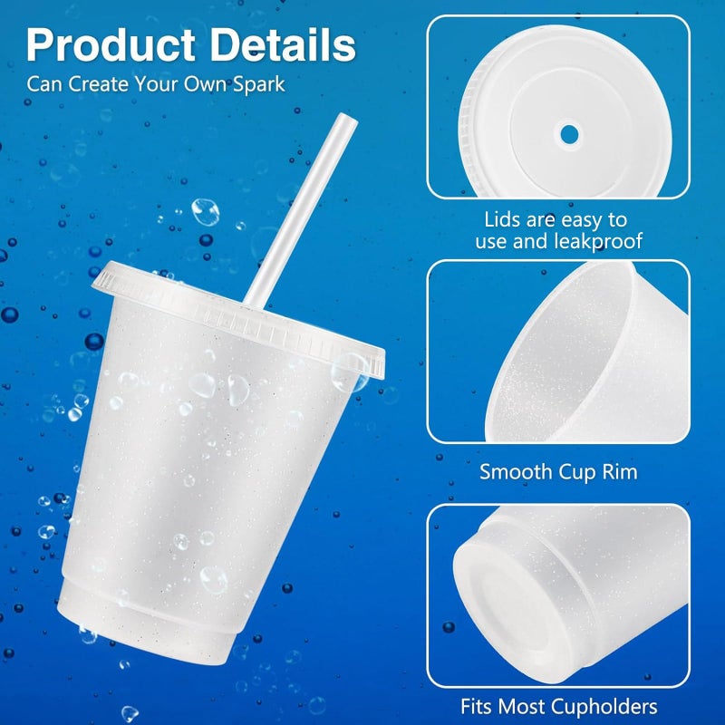 Rtteri 15 Pcs Reusable Cups with Straws and Lids 16 oz Glitter Tumblers Plastic Party Favor Cups with Lids Travel Mug Tumbler for Easter Graduation Party Iced Beverage Water(Clear) - Image 3