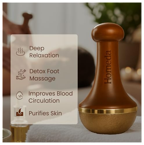 Homeda Kansa Vati Foot Massager, Kansa Wand for Foot Massage with Teak Wooden Handle, Kasya Vatki, Kasa Wati Thali Machine, Kansya Vati, Kanse ki Katori, Swakansa - Detox, Feet Relaxation (Bronze) - Image 4