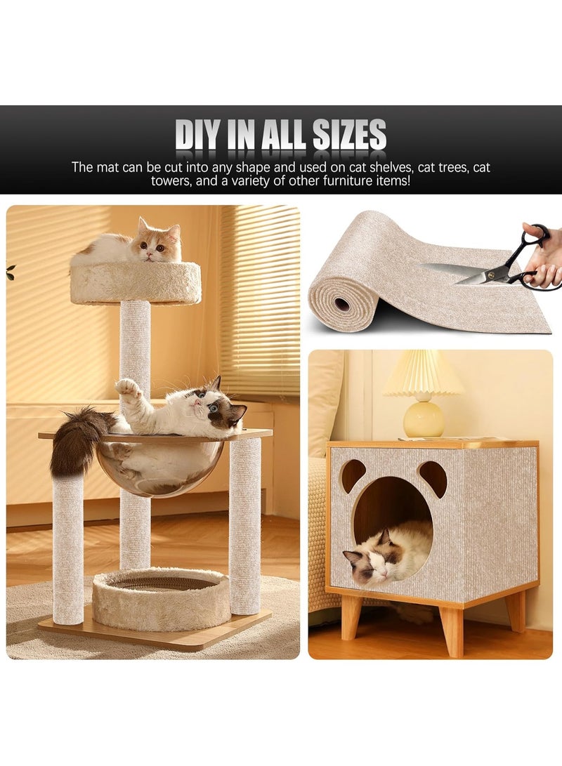 2PCS 39.4 "x15.8" Self-adhesive Cat Scratch Mats - DIY Cat Scratcher Pads القابلة للقطع لحماية الأريكة والجدار والأبواب والأثاث ، وغطاء مضاد للخدش الدائم لأبراج القط ووسائد استبدال (بيج) - Image 4