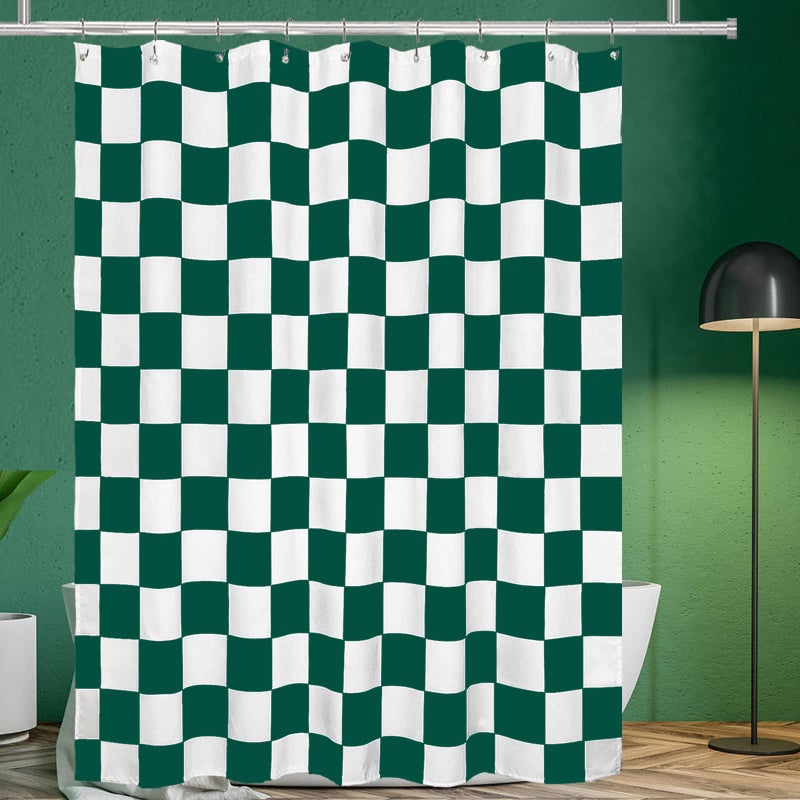 Tititex Aesthetic Checkerboard Grid Pattern Shower Curtain  White Green Modern Shower Curtain Sets Decoration 71x71 Inch with Hooks - Image 4