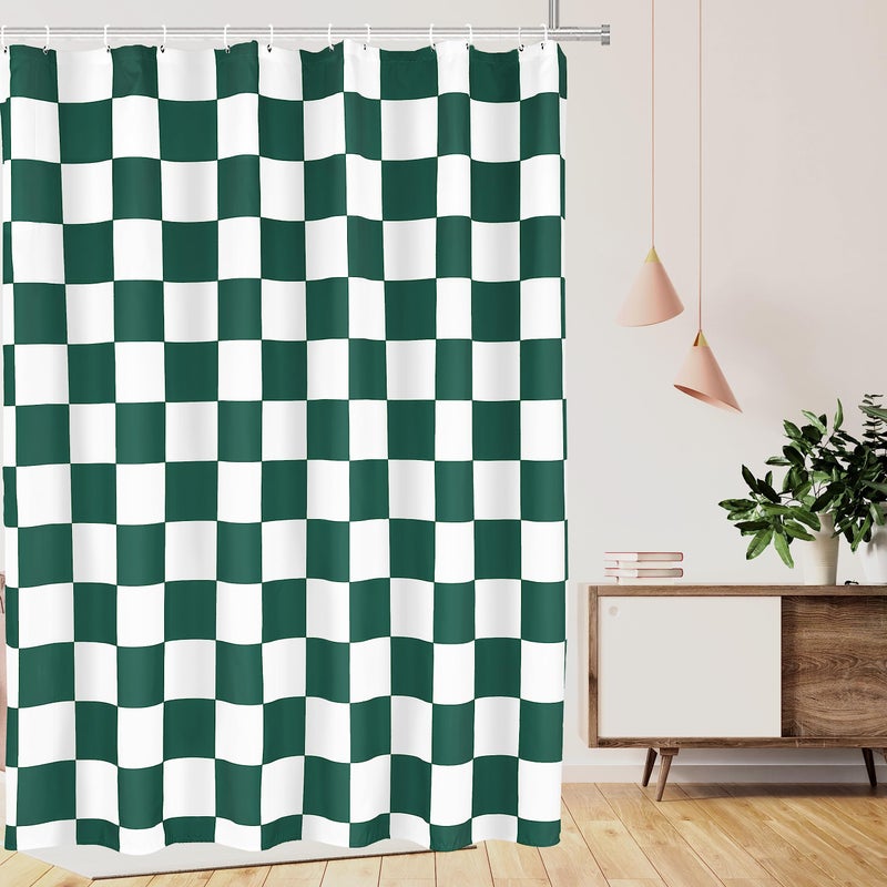 Tititex Aesthetic Checkerboard Grid Pattern Shower Curtain  White Green Modern Shower Curtain Sets Decoration 71x71 Inch with Hooks - Image 1