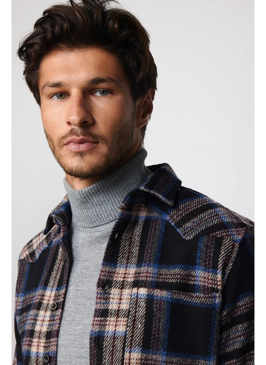 Tudors Slim Fit Slim Fit Single Pocket Checked Lumberjack Winter Men's Shirt