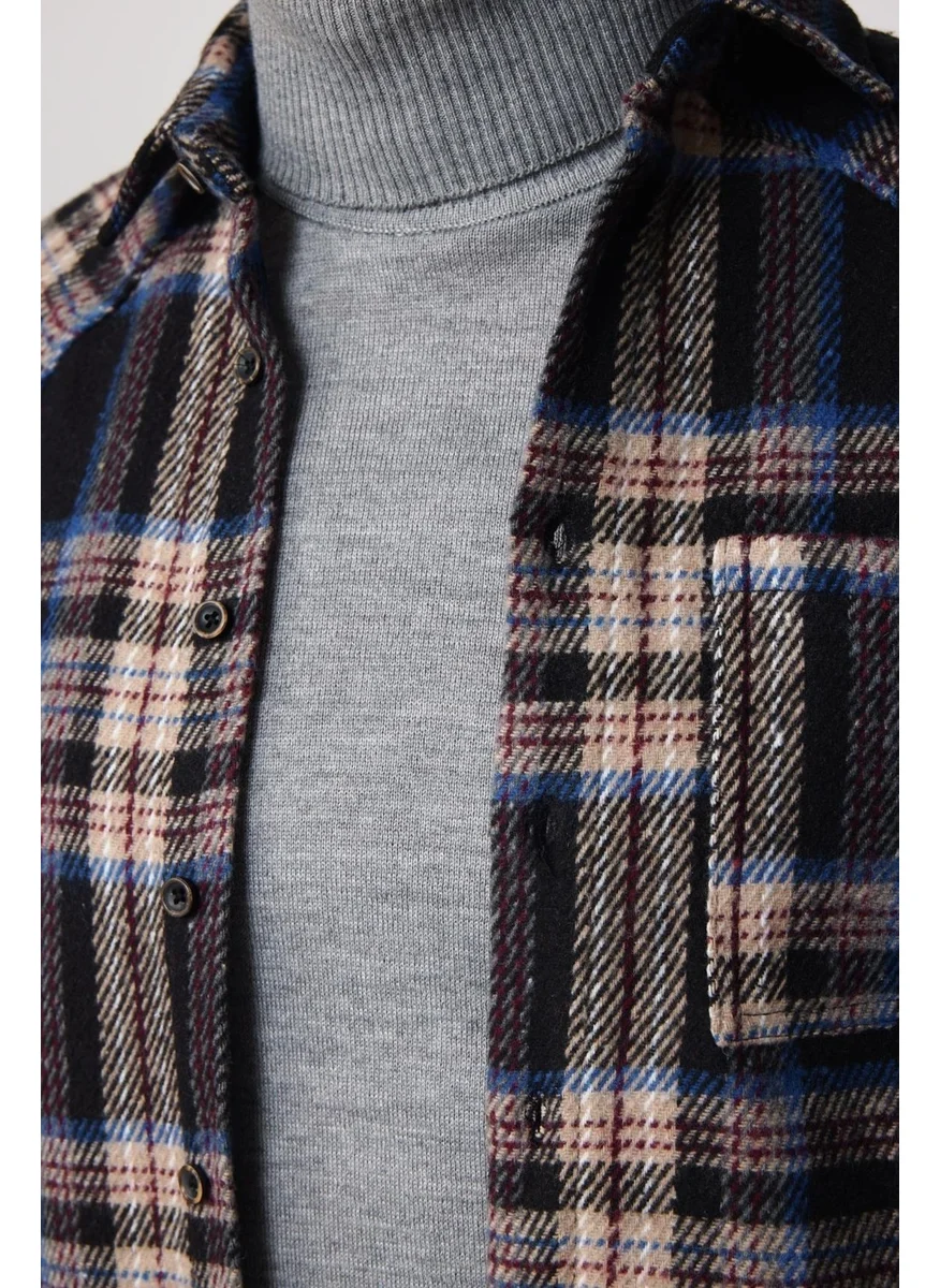 Tudors Slim Fit Slim Fit Single Pocket Checked Lumberjack Winter Men's Shirt
