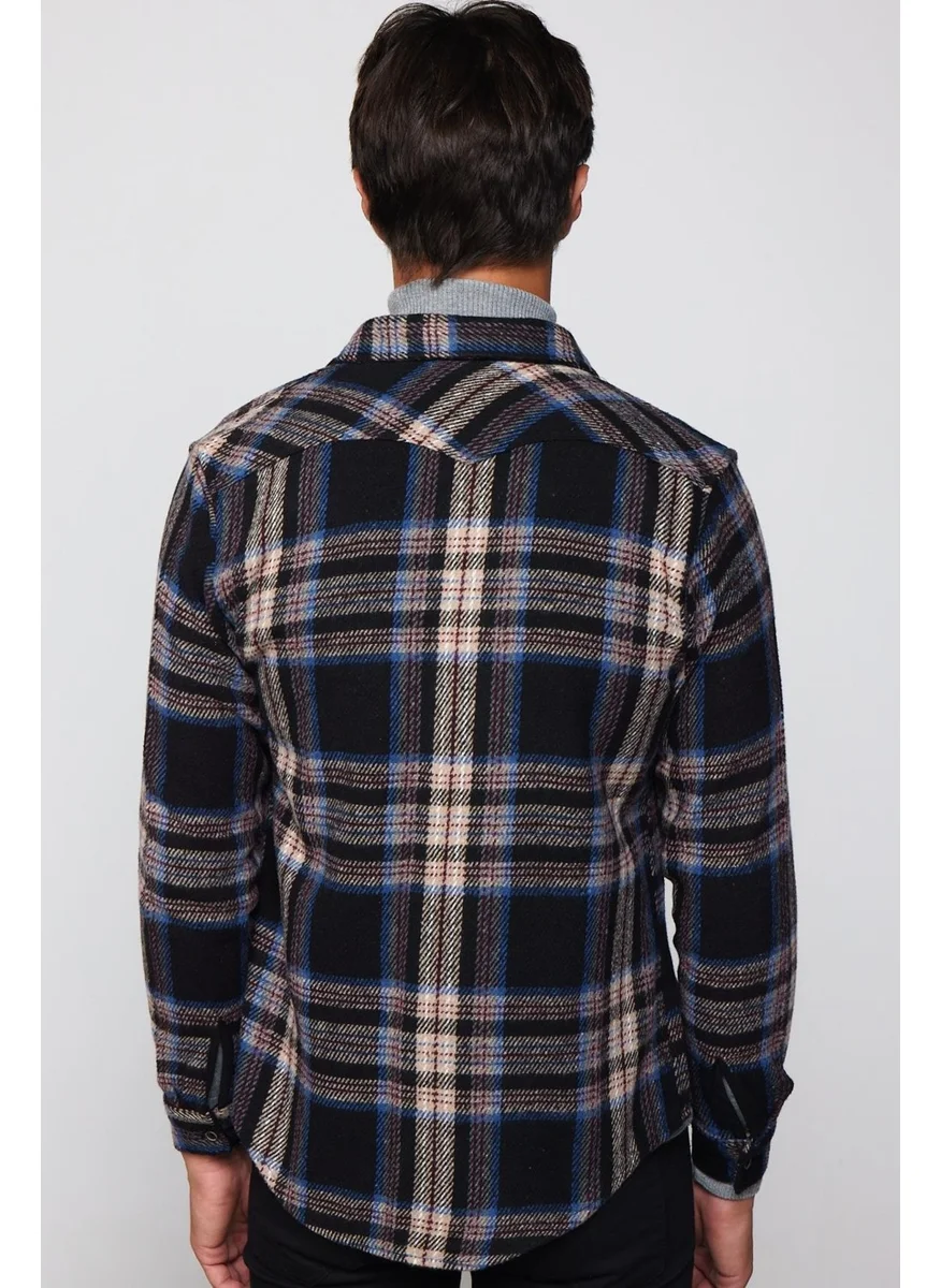 Tudors Slim Fit Slim Fit Single Pocket Checked Lumberjack Winter Men's Shirt
