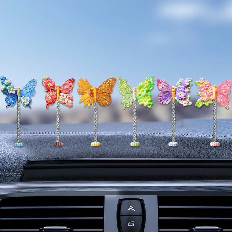 Kurilai 6Pcs Cute Butterfly Car Rear View Mirror Accessories Colorful Funny Resin Car Ornament Shaking Spring Butterfly Figure Dashboard Decorations Exquisite Interior Decor for Home Garden Computer Desk - Image 3