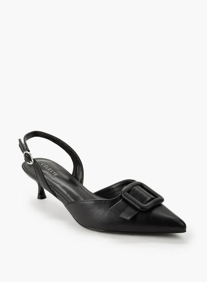 سيليست Women Buckle Detail Kitten Heel Pointed Toe Shoes