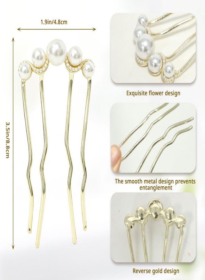 DeepSexual 2Pcs Pearl U-Shaped Hair Pins for Buns, Vintage Metal Twist-Style Hair Comb Clips Accessories for Women (Black/Gold) - Image 2