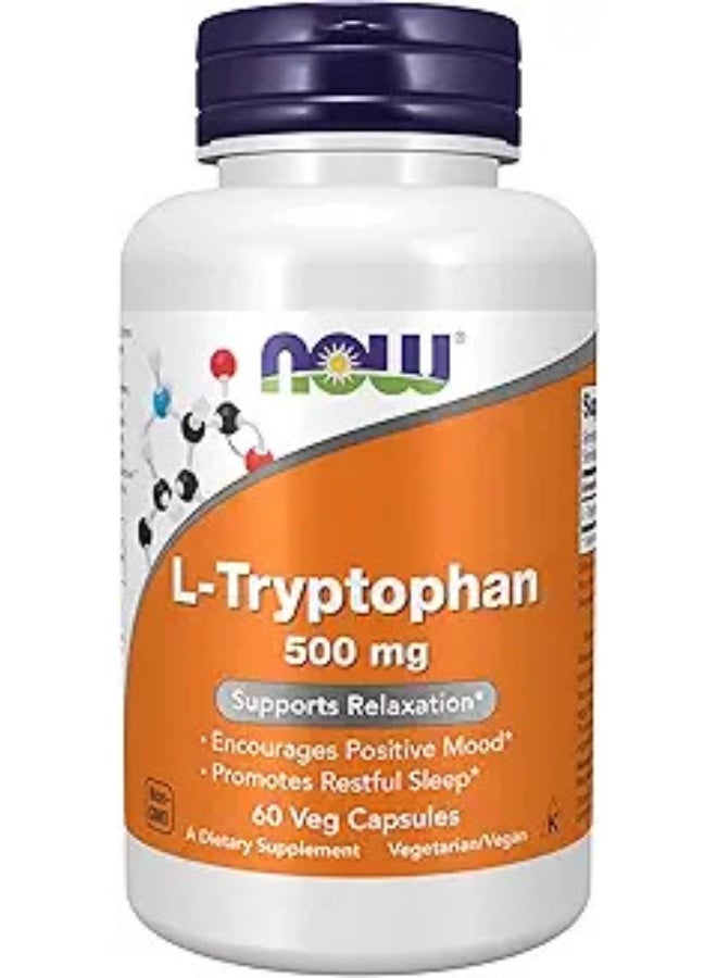 NOW Foods L-Tryptophan | مكمل حمض "إل-تريبتوفان" الأميني لدعم الاسترخاء والنوم – 500 ملغ، 60 كبسولة نباتية