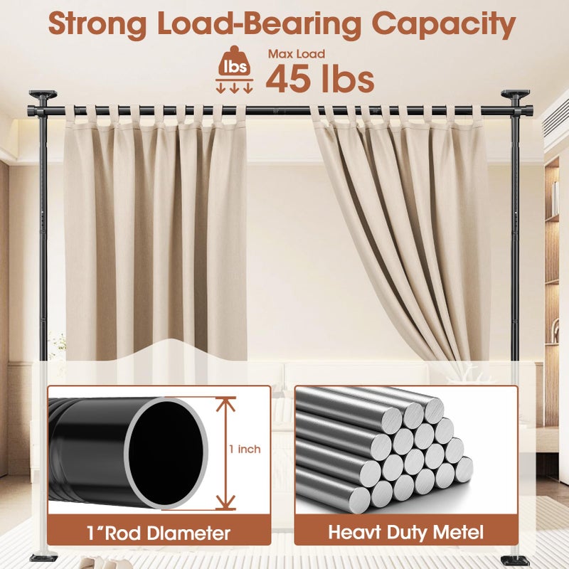 SUNALLY Room Divider No Drilling Curtain Rod Wall Divider for Room Separation, 4-10ft(H) 28-114inch(W) Adjustable, Heavy Duty Partition Space Separator Freestanding Tension Curtain Stand, Black - Image 5