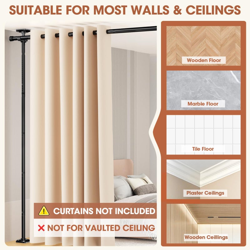 SUNALLY Room Divider No Drilling Curtain Rod Wall Divider for Room Separation, 4-10ft(H) 28-114inch(W) Adjustable, Heavy Duty Partition Space Separator Freestanding Tension Curtain Stand, Black - Image 4