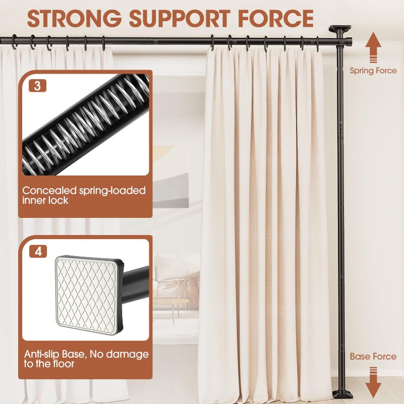 SUNALLY Room Divider No Drilling Curtain Rod Wall Divider for Room Separation, 4-10ft(H) 28-114inch(W) Adjustable, Heavy Duty Partition Space Separator Freestanding Tension Curtain Stand, Black - Image 3