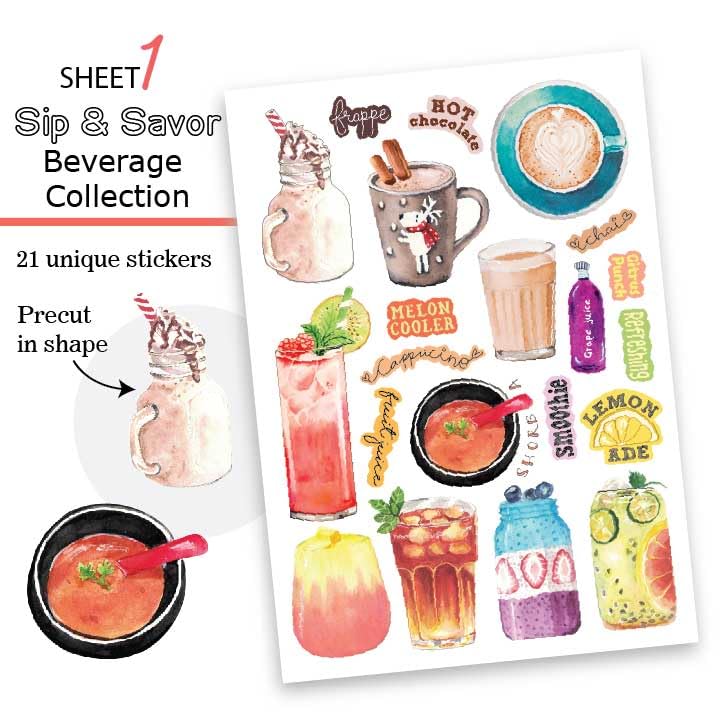 anujarusiya Food Sticker Set – 115 Matte Precut Stickers | Indian & International Cuisine Illustrations | 6 A5 Sheets for Recipe Journals, Planners & Scrapbooking - Image 2