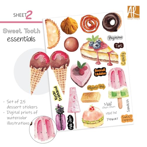 anujarusiya Food Sticker Set – 115 Matte Precut Stickers | Indian & International Cuisine Illustrations | 6 A5 Sheets for Recipe Journals, Planners & Scrapbooking - Image 3