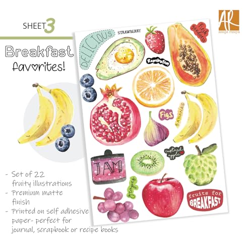 anujarusiya Food Sticker Set – 115 Matte Precut Stickers | Indian & International Cuisine Illustrations | 6 A5 Sheets for Recipe Journals, Planners & Scrapbooking - Image 4