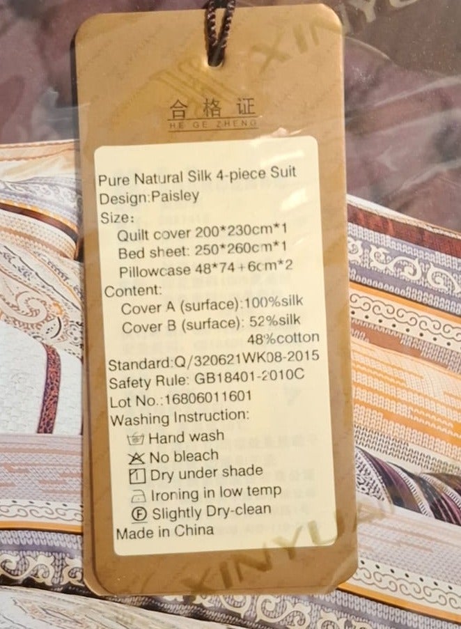 Pure Natural Silk High Grade Silk Printed 4 Pieces Suit Set 1 Quilt 200x230 1Bed Sheet 2Pillowcase  - Image 5