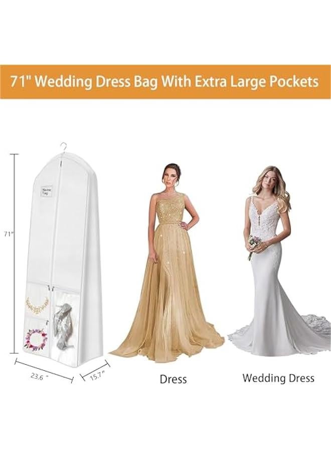 Durku 71 Wedding Dress Garment Bag Dress Bags for Gowns Bridal Dress with 3 Accessory Pockets and a tote bag for Puffy Bridal Gowns Cover, Travel Hanging Clothes or Storage Preservation，White - Image 2