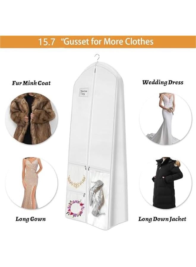 Durku 71 Wedding Dress Garment Bag Dress Bags for Gowns Bridal Dress with 3 Accessory Pockets and a tote bag for Puffy Bridal Gowns Cover, Travel Hanging Clothes or Storage Preservation，White - Image 3