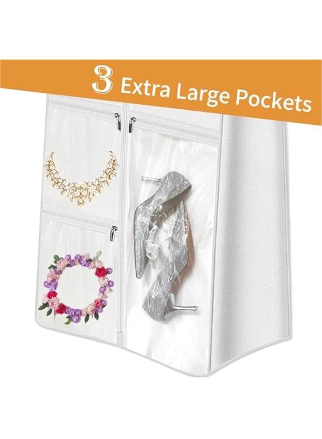 Durku 71 Wedding Dress Garment Bag Dress Bags for Gowns Bridal Dress with 3 Accessory Pockets and a tote bag for Puffy Bridal Gowns Cover, Travel Hanging Clothes or Storage Preservation，White - Image 4