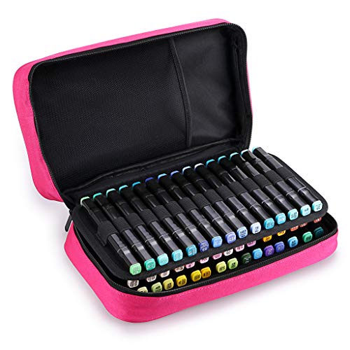 BTSKY Art Marker Carrying Case Lipstick Organizer-60 Slots Canvas Zippered Markers Storage for Prismacolor Touch Spectrum Noir Paint Sharpie Markers, Empty Wallet Only (Pink) - Image 1