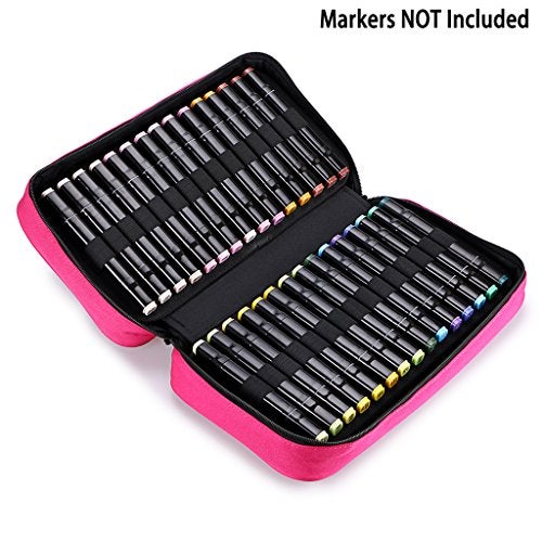 BTSKY Art Marker Carrying Case Lipstick Organizer-60 Slots Canvas Zippered Markers Storage for Prismacolor Touch Spectrum Noir Paint Sharpie Markers, Empty Wallet Only (Pink) - Image 5