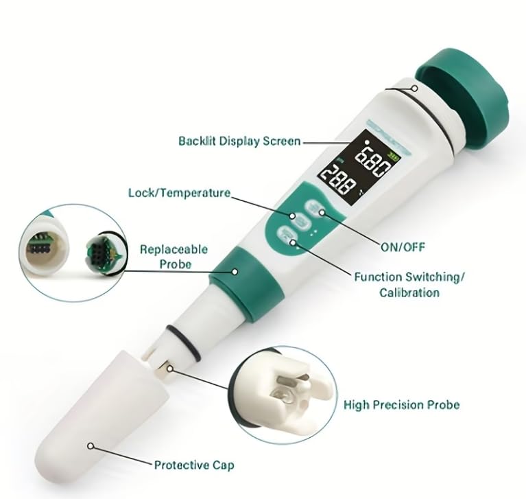 Meridian 5-in-1 Water Quality Tester for PH, TDS, EC, Salinity, and Temperature with Backlit Display - CT - Image 2