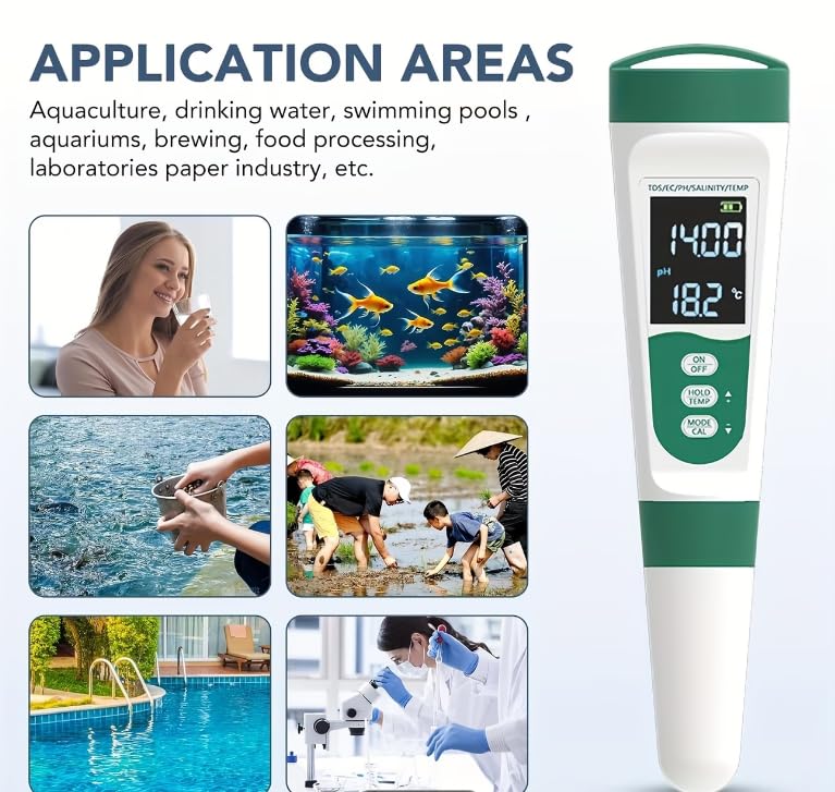 Meridian 5-in-1 Water Quality Tester for PH, TDS, EC, Salinity, and Temperature with Backlit Display - CT - Image 5