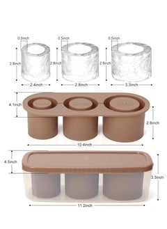 Y&D Ice Cube Tray for Cup Silicone Ice Cube Mold with Spill-Resistant Lid 3 Hollow Cylinder Ice Cube Molds for 20-40 oz Tumblers BPA Free Ice Cube Trays for Freezer Drinks Coffee  Brown  - Image 3