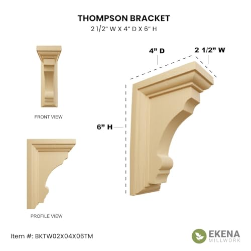 Ekena Millwork BKTW02X04X06TMRO Small Thompson Wood Wood Brackets, 2 1/2"W x 4"D x 6"H , Red Oak - Image 5