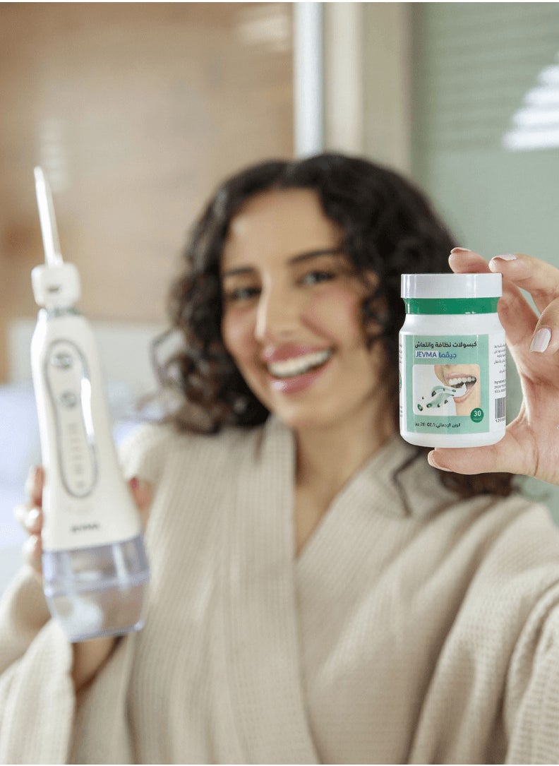 Refreshing and Cleaning capsules, comes with an additional developed head to be combined with JEVMA dental floss- 30 capsules