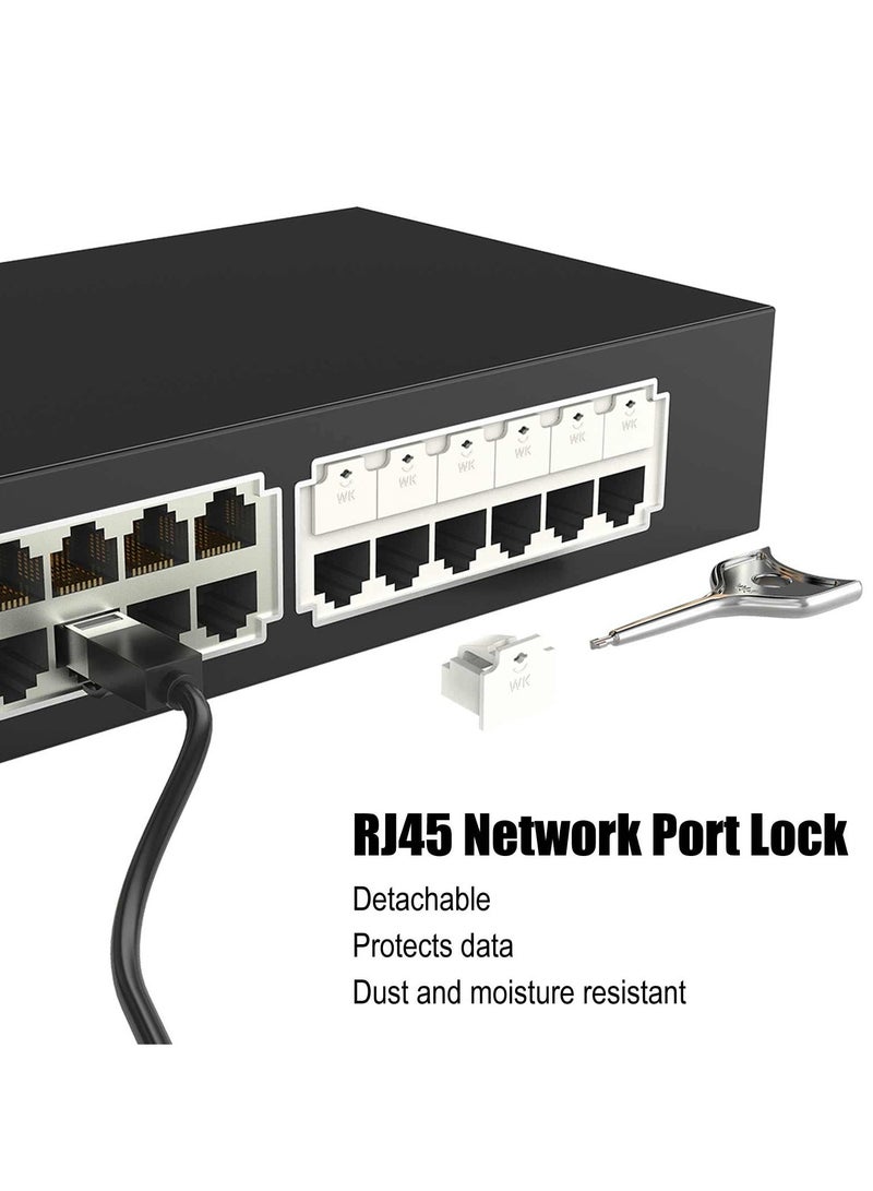 12 قطعة قفل ميناء RJ45 مع مفتاح واحد، مثبط غبار RJ45 وحامي الميناء، غطاء غبار إيثرنت للأجهزة المرفقة، متوافق مع أجهزة ميناء RJ45، أبيض - Image 2