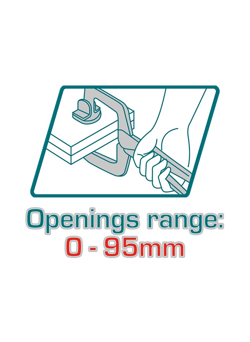 TOTAL 11-Inch C-Clamp Locking Pliers, Carbon Steel with Nickel Plated Finish, 0-95mm Opening Range, Comfort Grip Handle, 710g - Image 3