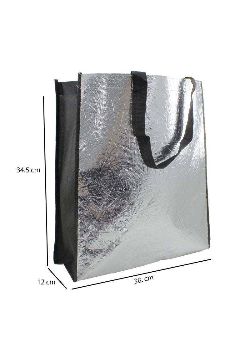 PARTY FUN Non-Woven Fabric Bag 34.5x12x38cm, Elegant Silver Tote for Stylish Convenience  - Image 4