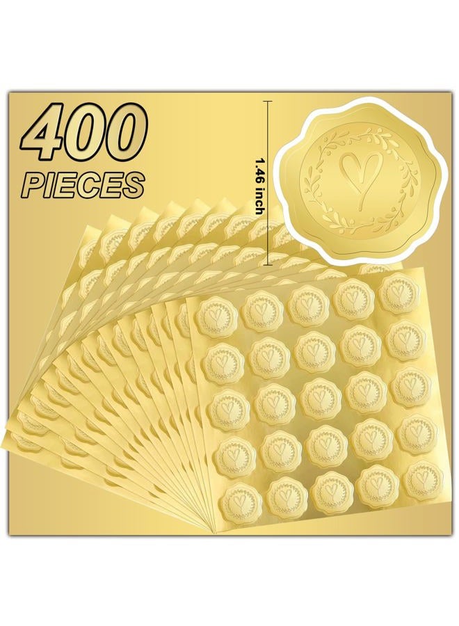 Matio 400PCS Embossed Gold Foil Stickers,1.5 In Wax Seal-Like Heart Sticker with Self Adhesive Envelope Seals,Love Gold Stickers for Envelopes,Wedding Invitations,Thank You Greeting Cards,Party Favors - Image 2