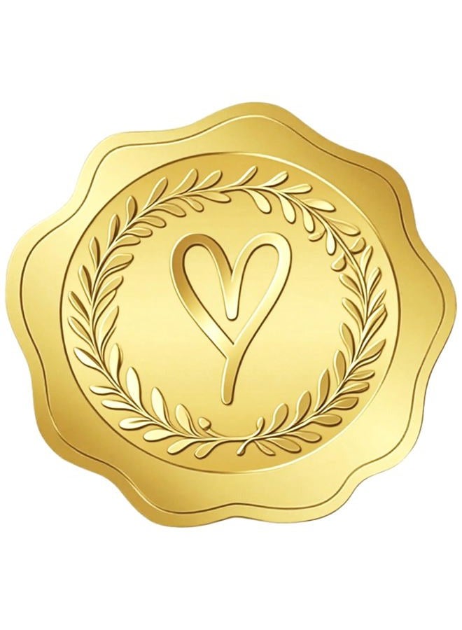 Matio 400PCS Embossed Gold Foil Stickers,1.5 In Wax Seal-Like Heart Sticker with Self Adhesive Envelope Seals,Love Gold Stickers for Envelopes,Wedding Invitations,Thank You Greeting Cards,Party Favors - Image 1