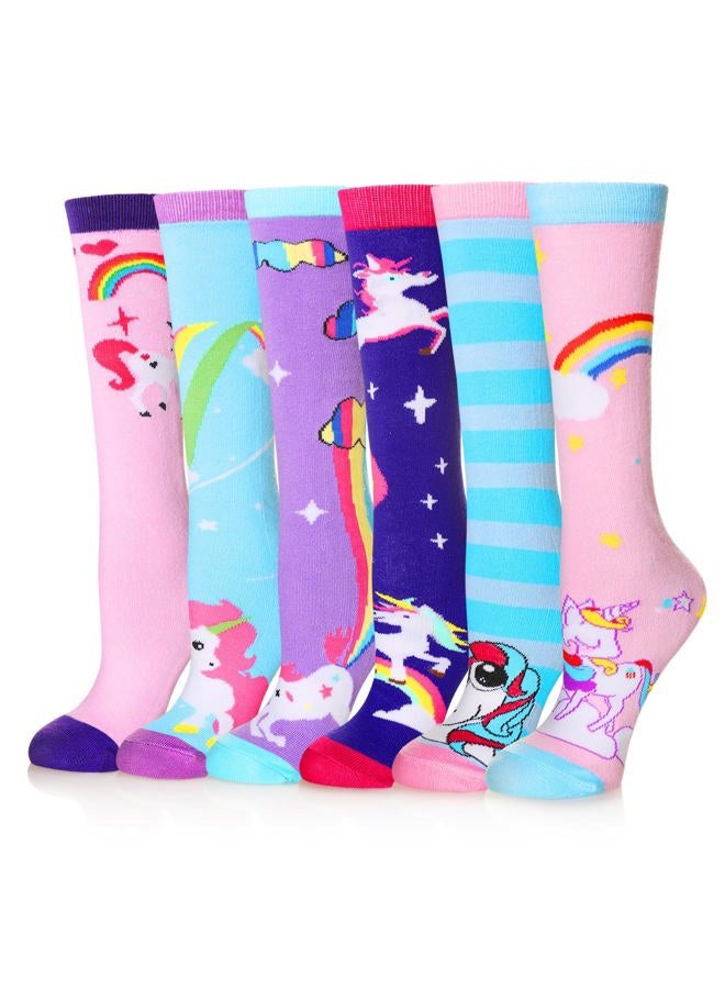 Eocom Girls Knee High Socks Cartoon Animal Warm Cotton Stockings Mid Calf Long Boot Socks for Kids 6 Pairs (Color A) - Image 1