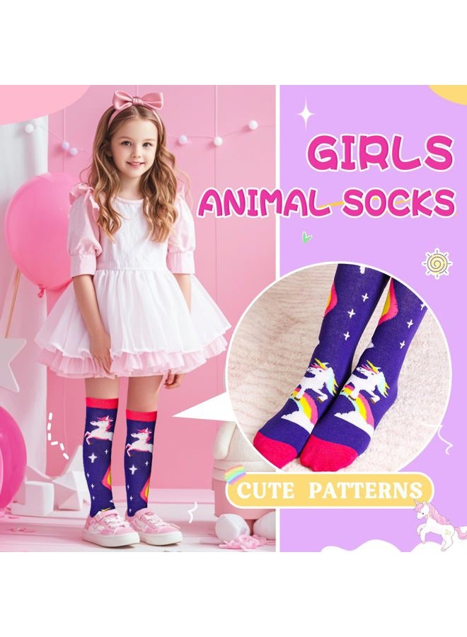 Eocom Girls Knee High Socks Cartoon Animal Warm Cotton Stockings Mid Calf Long Boot Socks for Kids 6 Pairs (Color A) - Image 5