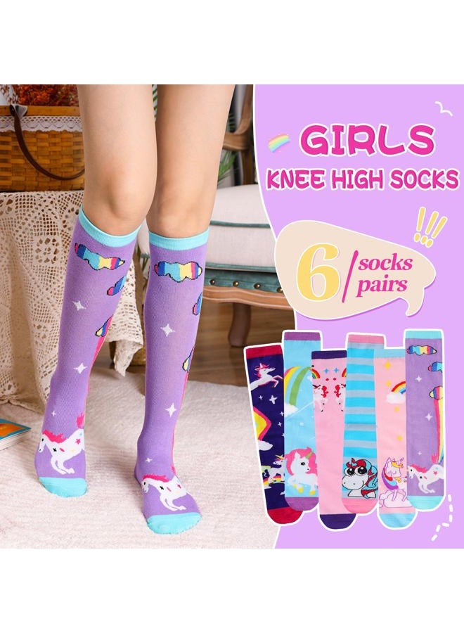 Eocom Girls Knee High Socks Cartoon Animal Warm Cotton Stockings Mid Calf Long Boot Socks for Kids 6 Pairs (Color A) - Image 3