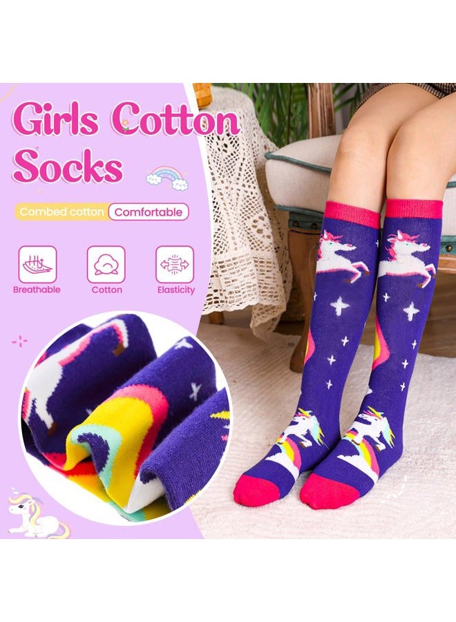 Eocom Girls Knee High Socks Cartoon Animal Warm Cotton Stockings Mid Calf Long Boot Socks for Kids 6 Pairs (Color A) - Image 4